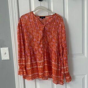 Chico's Orange Long Sleeve Tie Front Blouse
